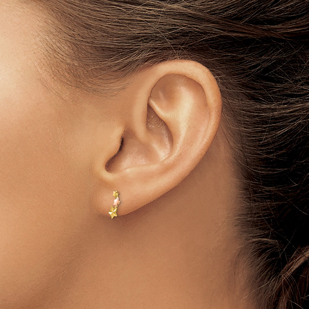 14K Yellow & Rose Gold Two-Tone Star Earrings for Girls  Polished Finish