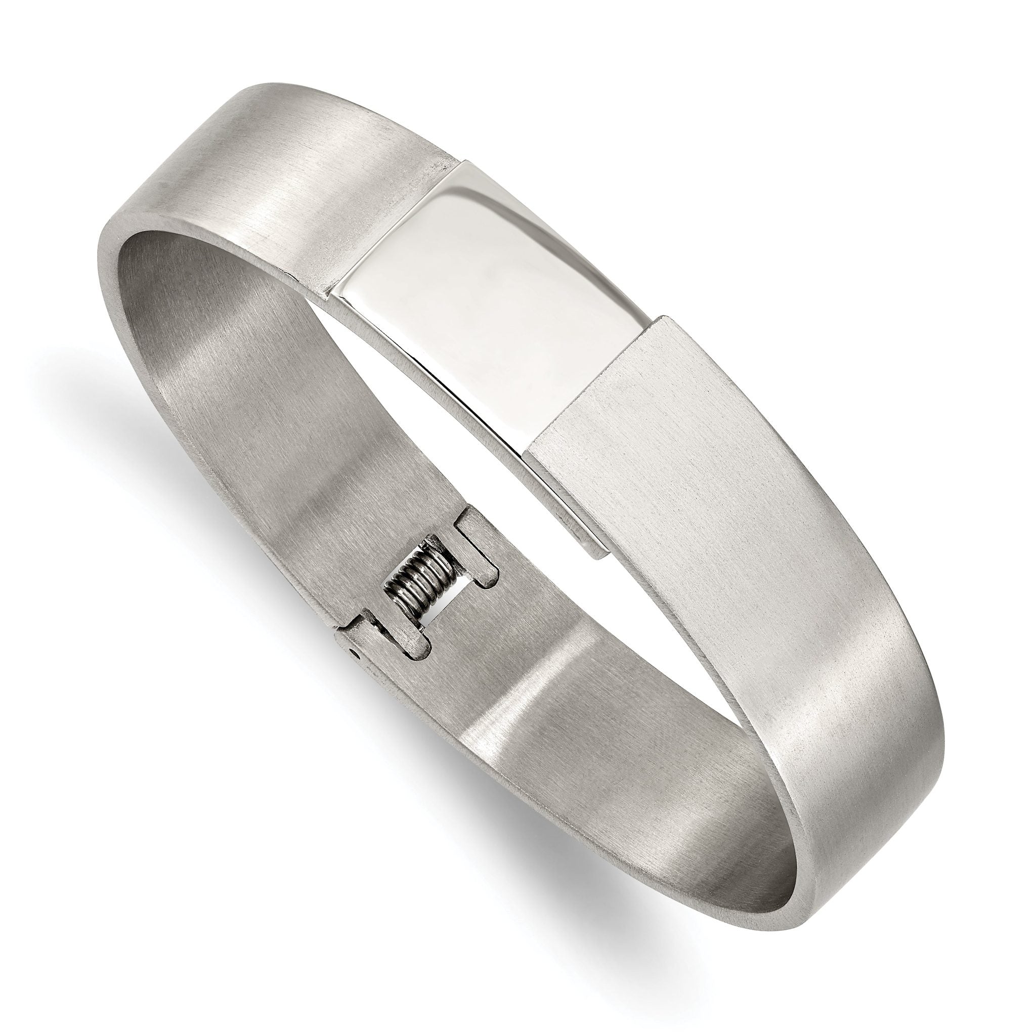 Stainless Steel Brushed and Polished 13mm Hinged Bangle Bracelet for Women