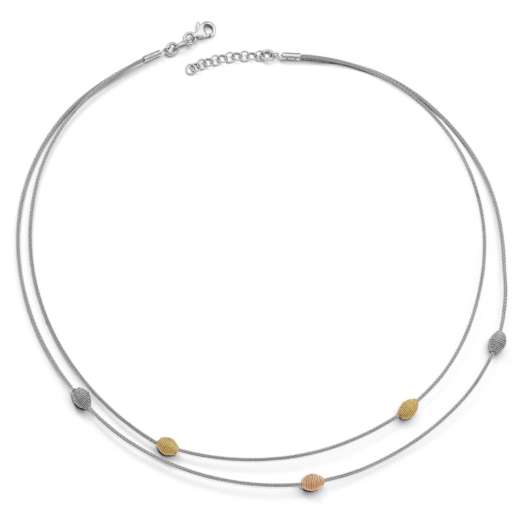 Sterling Silver Two-Tone Mesh Necklace with Bead Accents