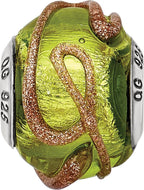 Sterling Silver 925 Glass Bead with Textured Light Green Design Polished Finish