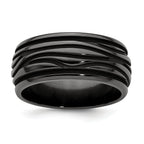 Grooved Waves Wedding Band in Black Titanium, 10mm