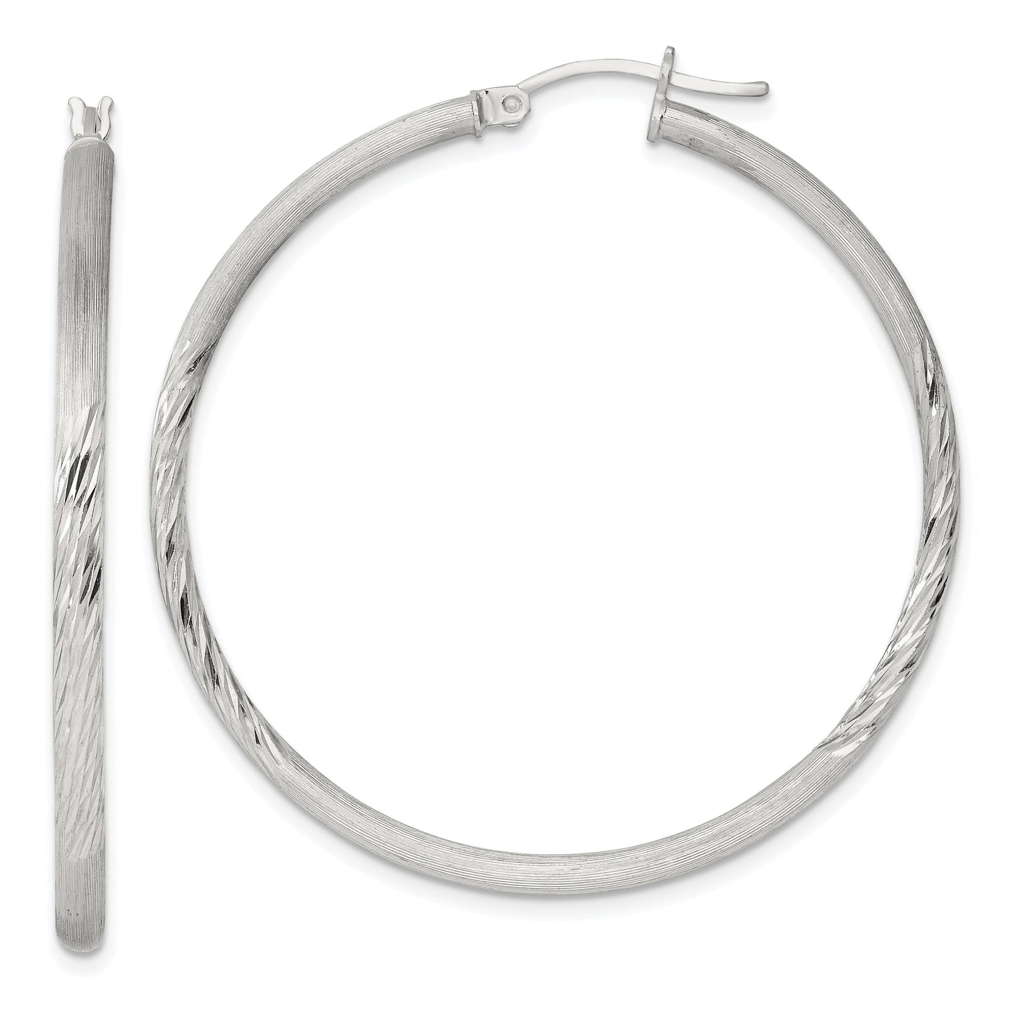 Sterling Silver 2.5mm Polished/Satin D/C Hoop Earrings Main image