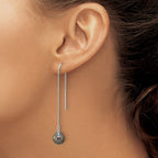 Sterling Silver Rhodium-plated 9-10mm Black Teardrop Tahitian Saltwater Cultured Pearl Threader Earrings