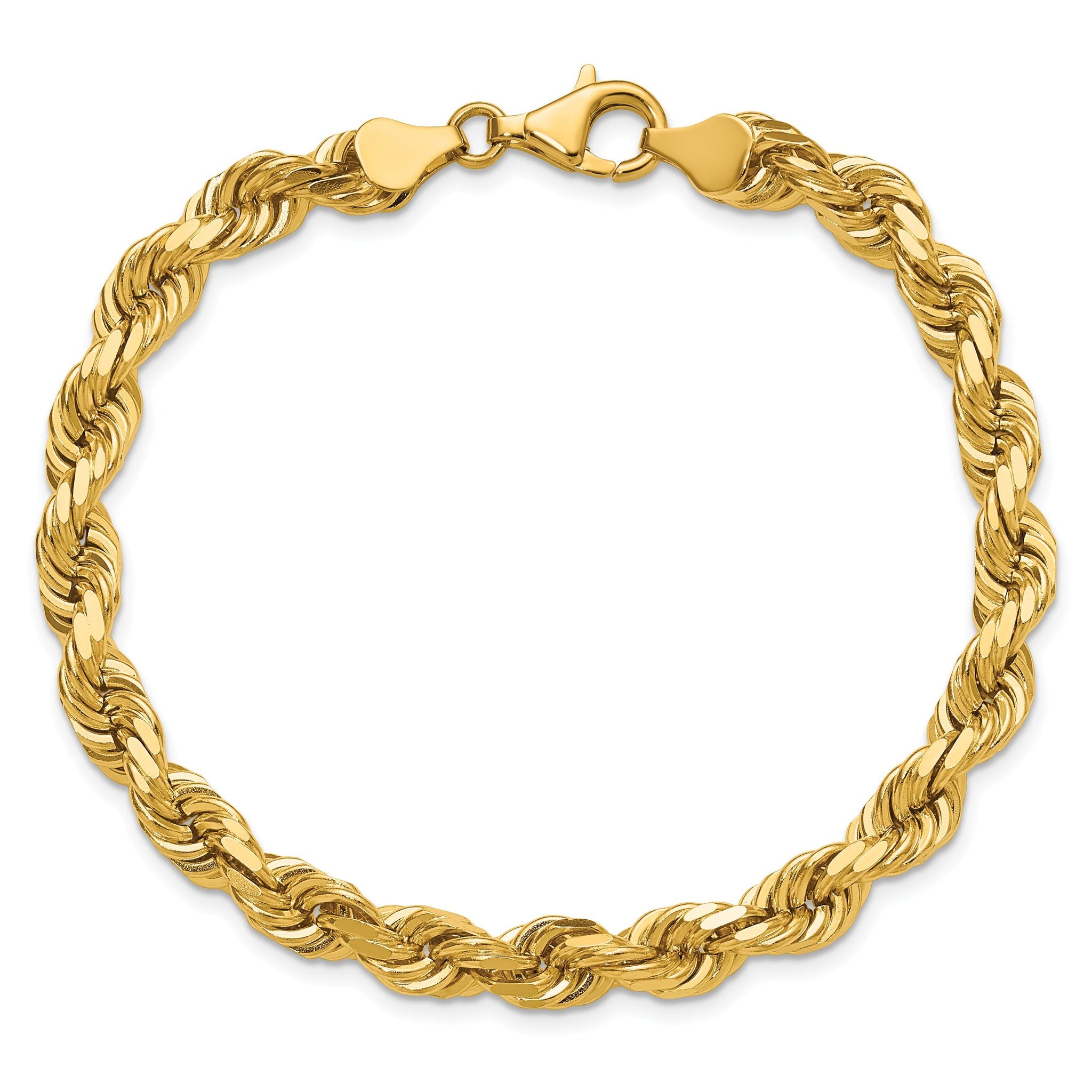 14K 8 inch 6.5mm Diamond-cut Rope with Fancy Lobster Clasp Chain