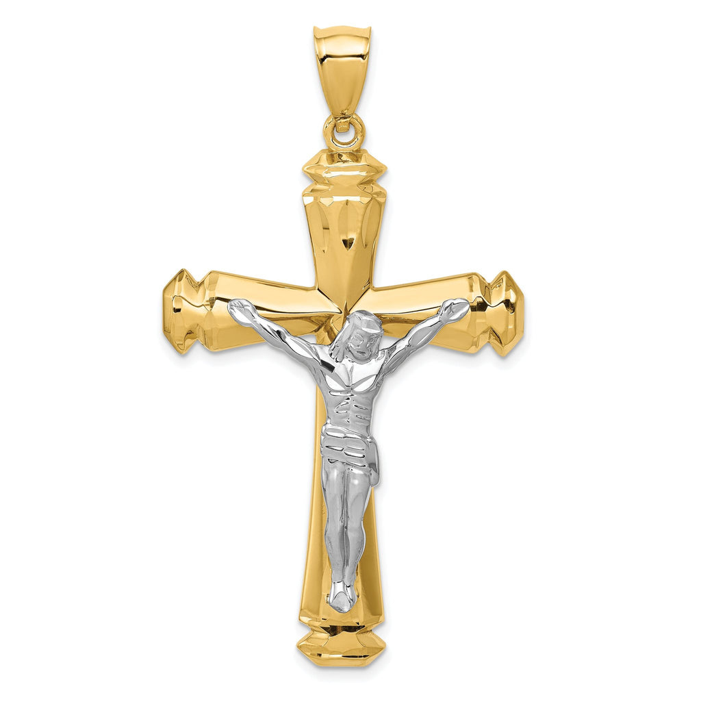 14K Two-Tone Gold Crucifix Pendant with Polished Finish 61mm