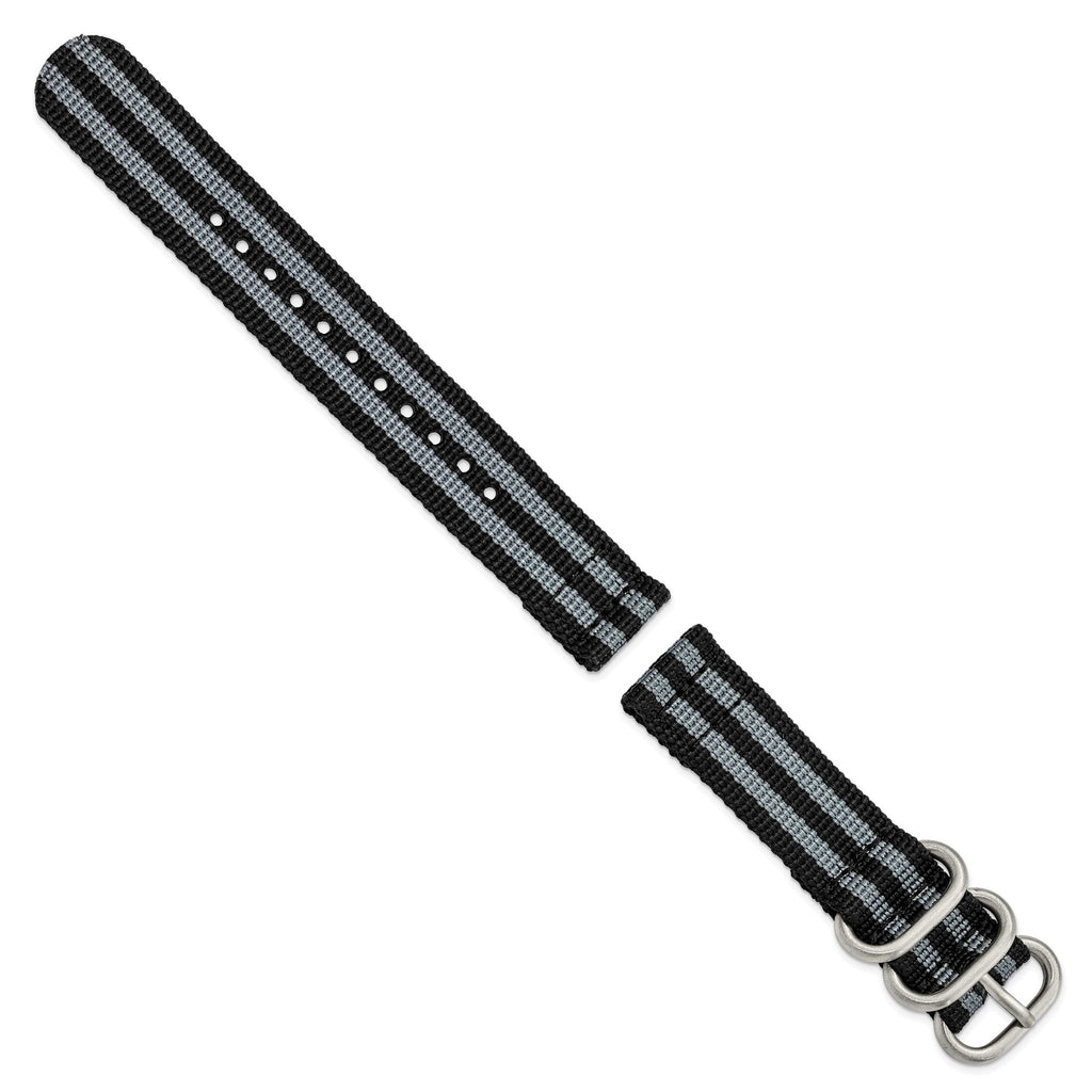 Two-Piece Ballistic Nylon Watch Band in Black & Grey, 24mm