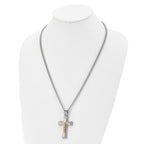 Chisel Stainless Steel Brushed and Polished Yellow IP-plated Crucifix Pendant on a 24 inch Curb Chain Necklace