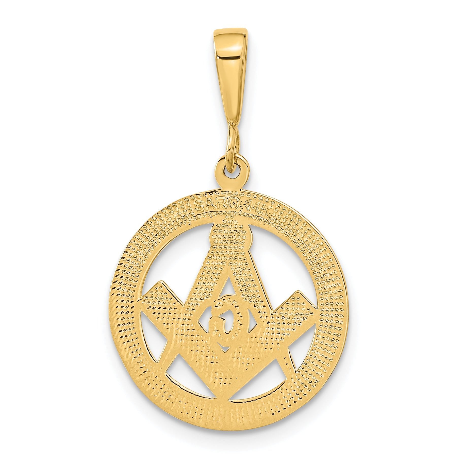 14K Gold Masonic Symbol Pendant with Polished Textured Finish for Men
