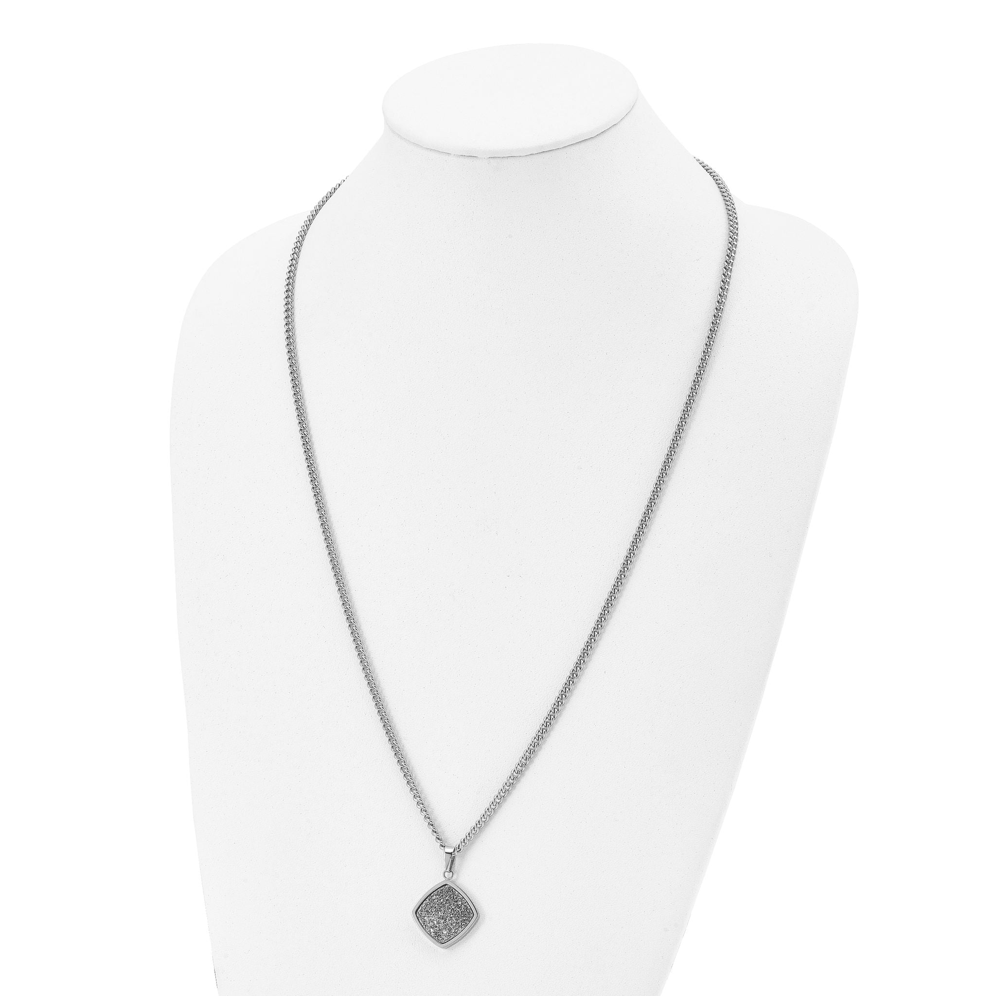 Silver Druzy Necklace in Stainless Steel