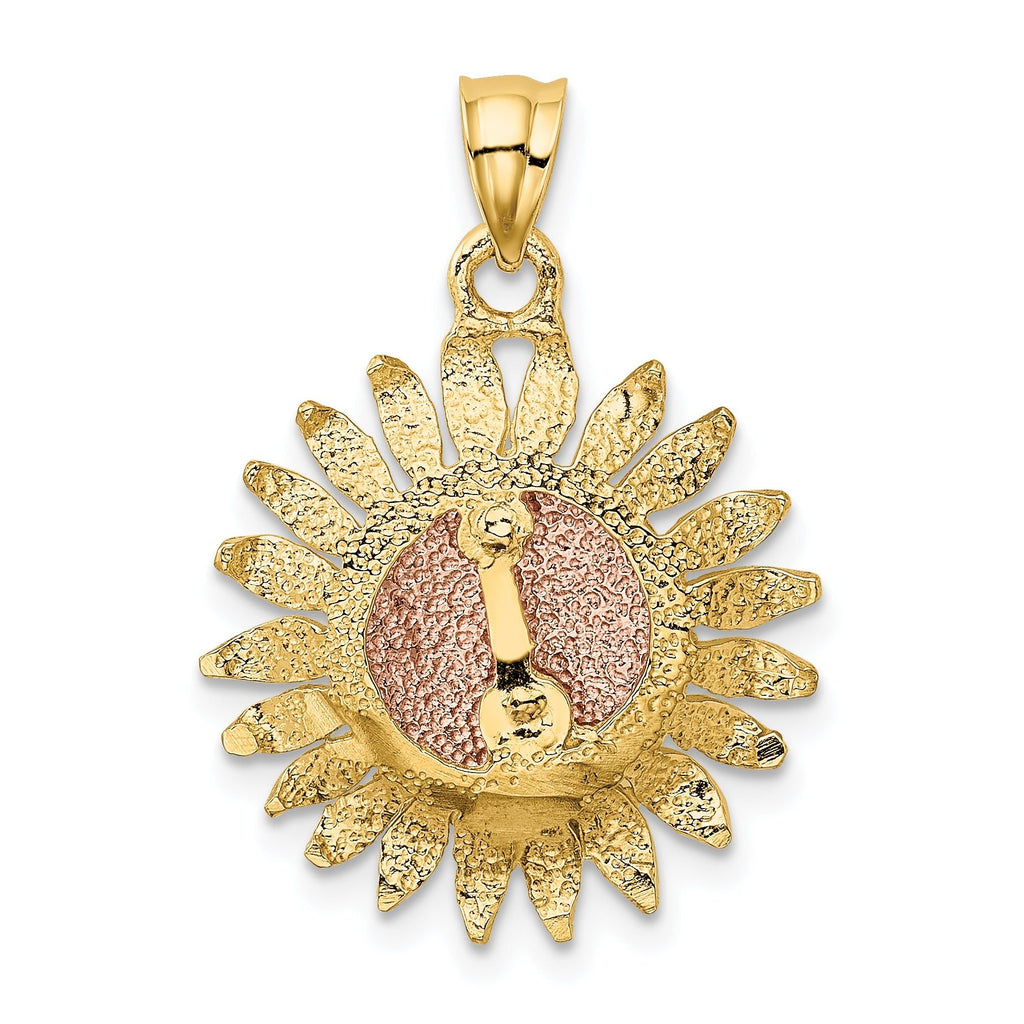 14k Two-Tone Gold Sunflower Pendant with Polished Finish Elegant Design