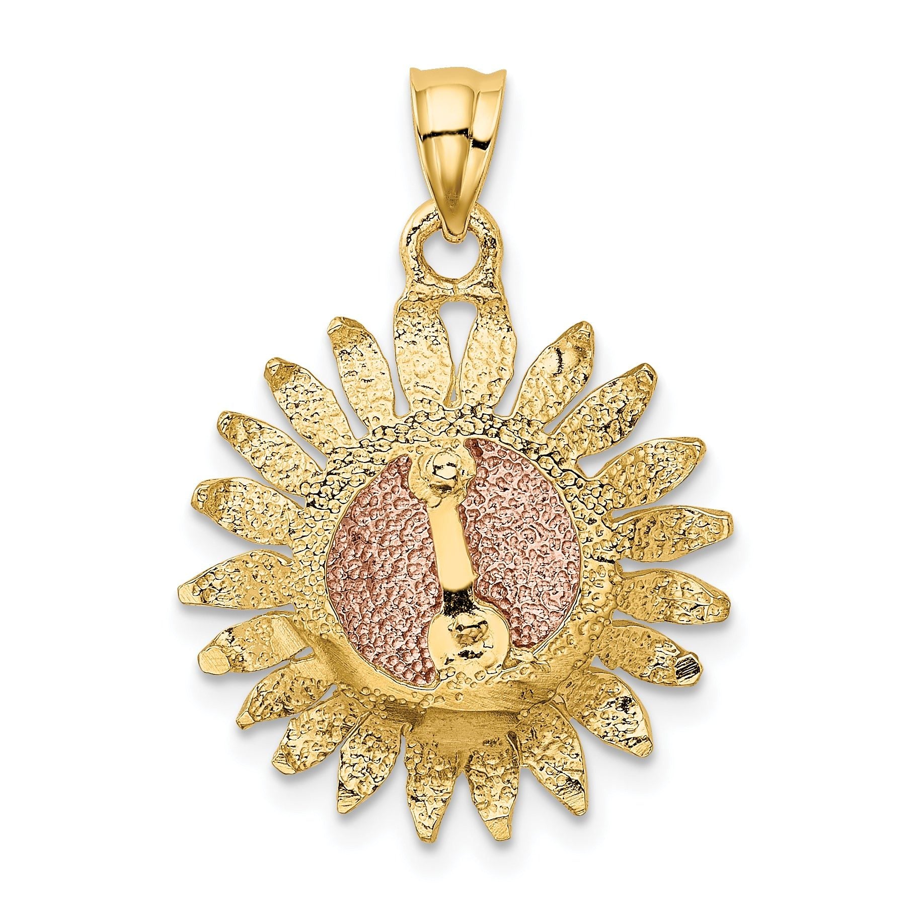 14k Two-Tone Gold Sunflower Pendant with Polished Finish Elegant Design