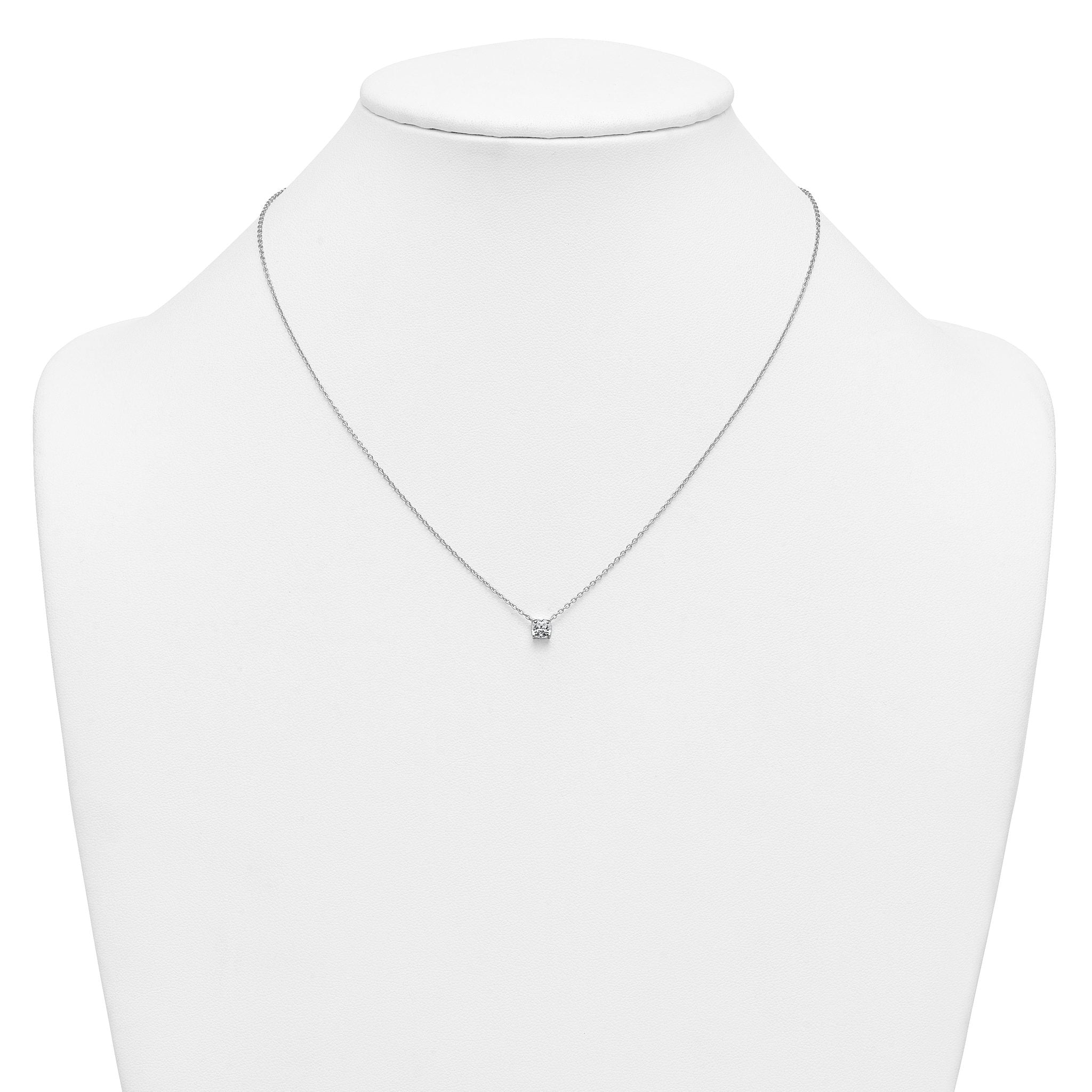14k White Gold 1/2 carat Lab Grown Diamond VS+ F+ Cushion Complete 18 inch Four Prong Pendant Necklace