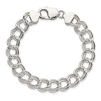 Sterling Silver 10.5mm Semi-Solid Double Link Charm Bracelet