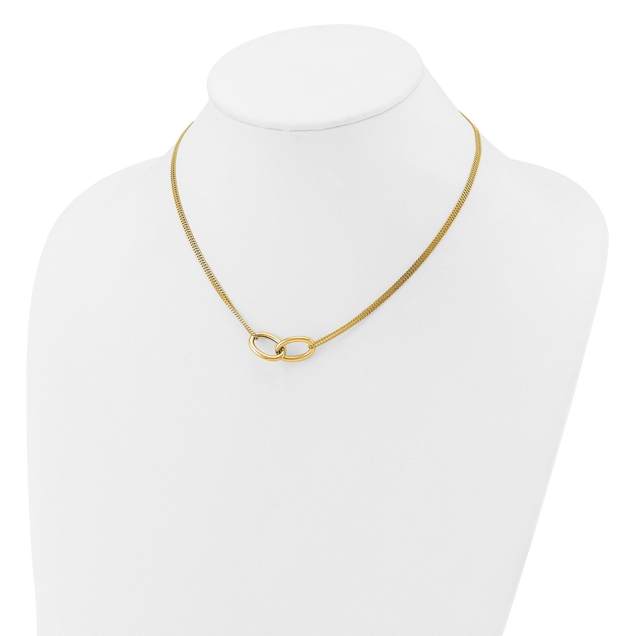 14K Polished intertwined Ovals 2-Strand w/1in ext. Necklace