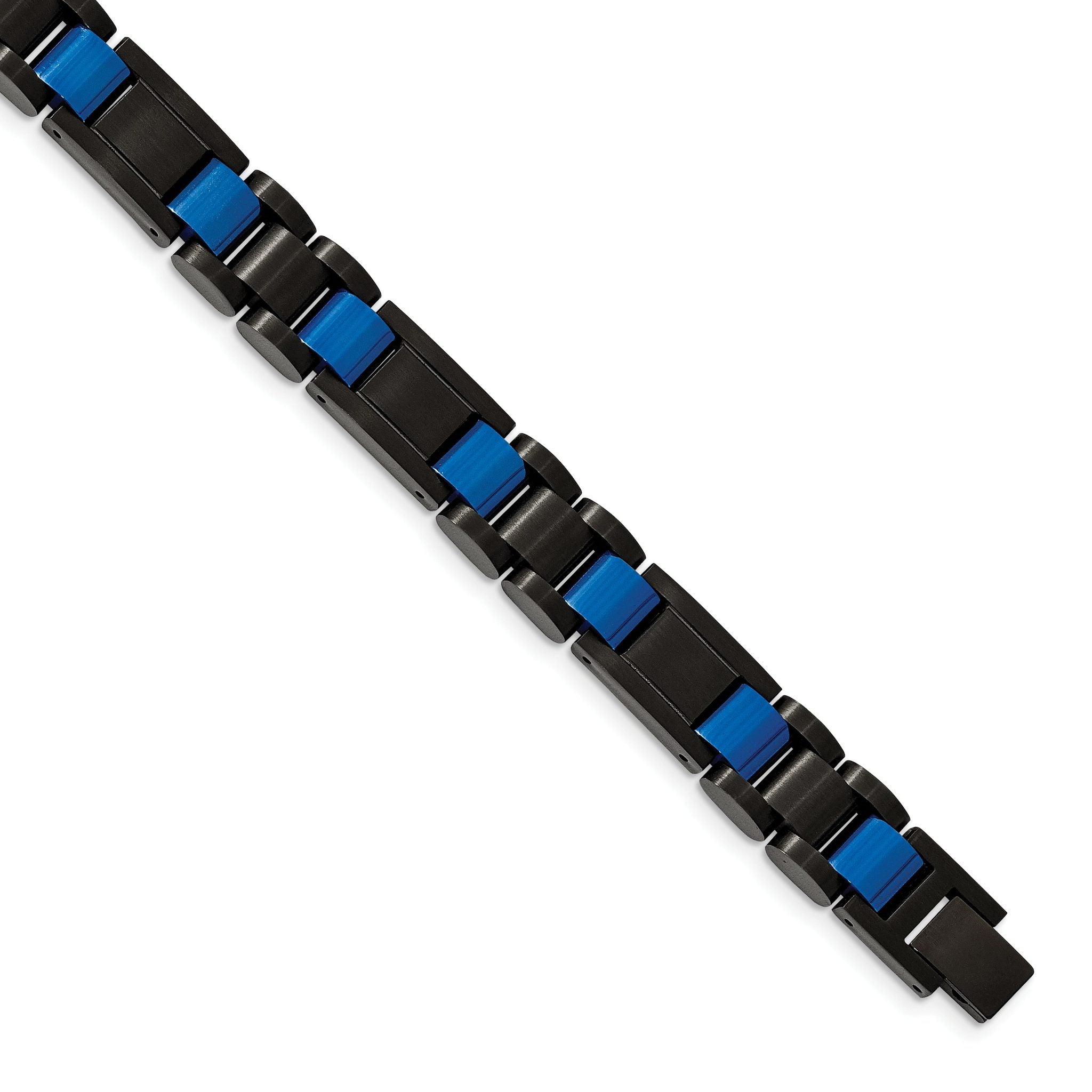 Stainless Steel Brushed and Polished Black and Blue IP-plated Link Bracelet for Men Main image