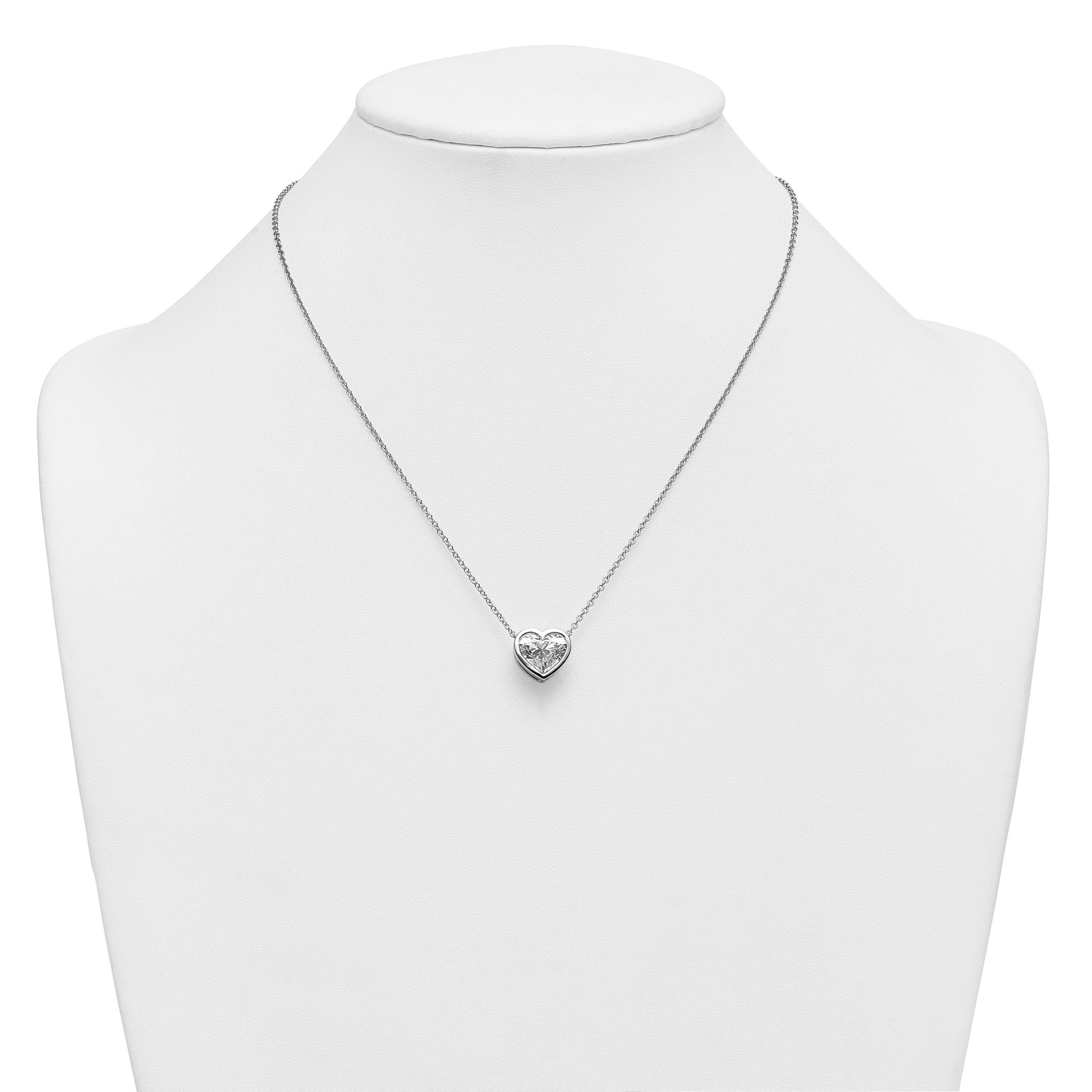 14k White Gold 4 carat Certified Lab Grown Diamond VS+ F+ Heart Complete 18 inch Bezel Set Solitaire Necklace