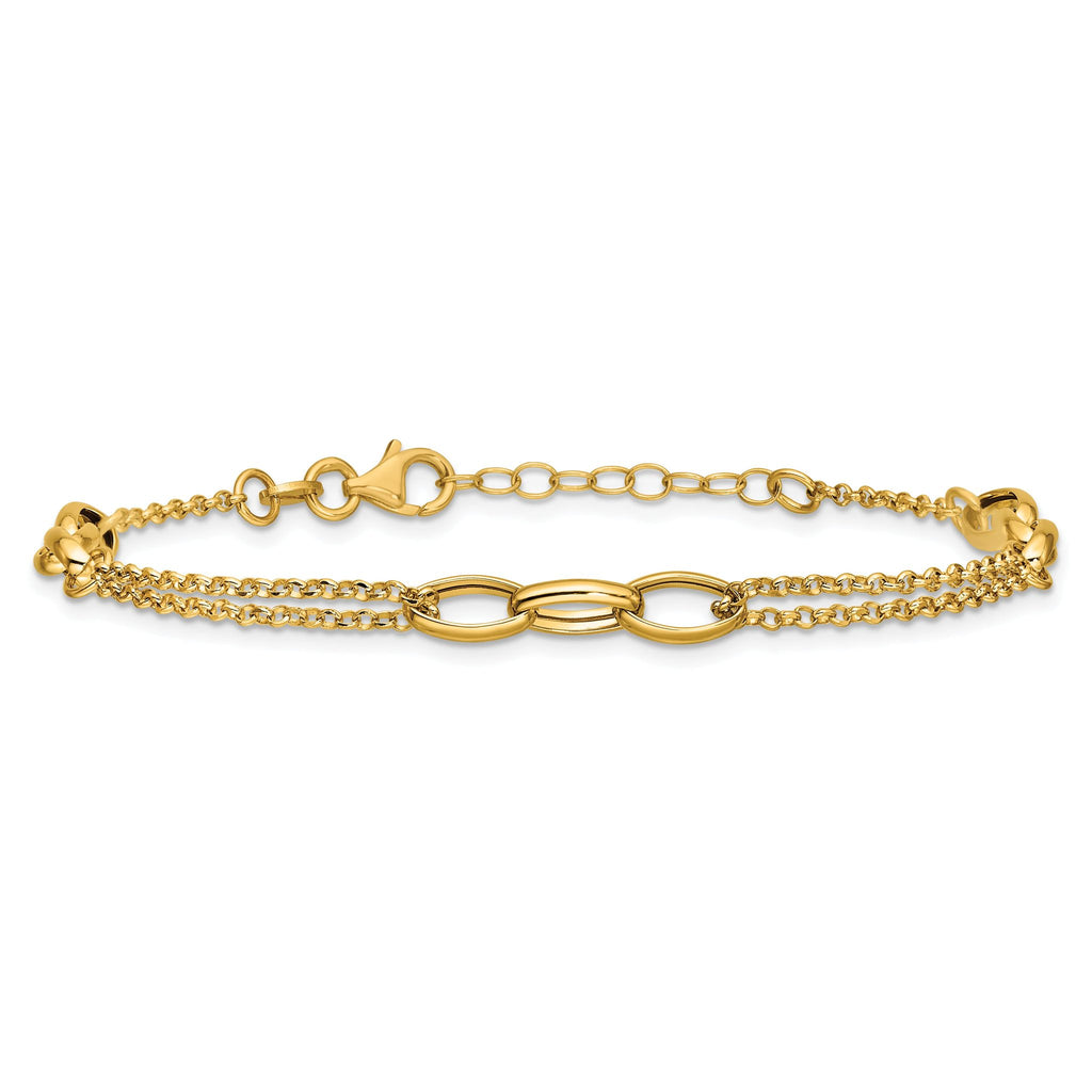 14K Polished Fancy 2-Strand Oval Links w/1in ext. Bracelet