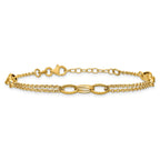 14K Polished Fancy 2-Strand Oval Links w/1in ext. Bracelet