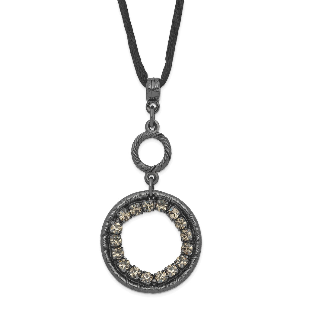 Smoky Crystal Circle Necklace in Black-Plated Fashion Metal