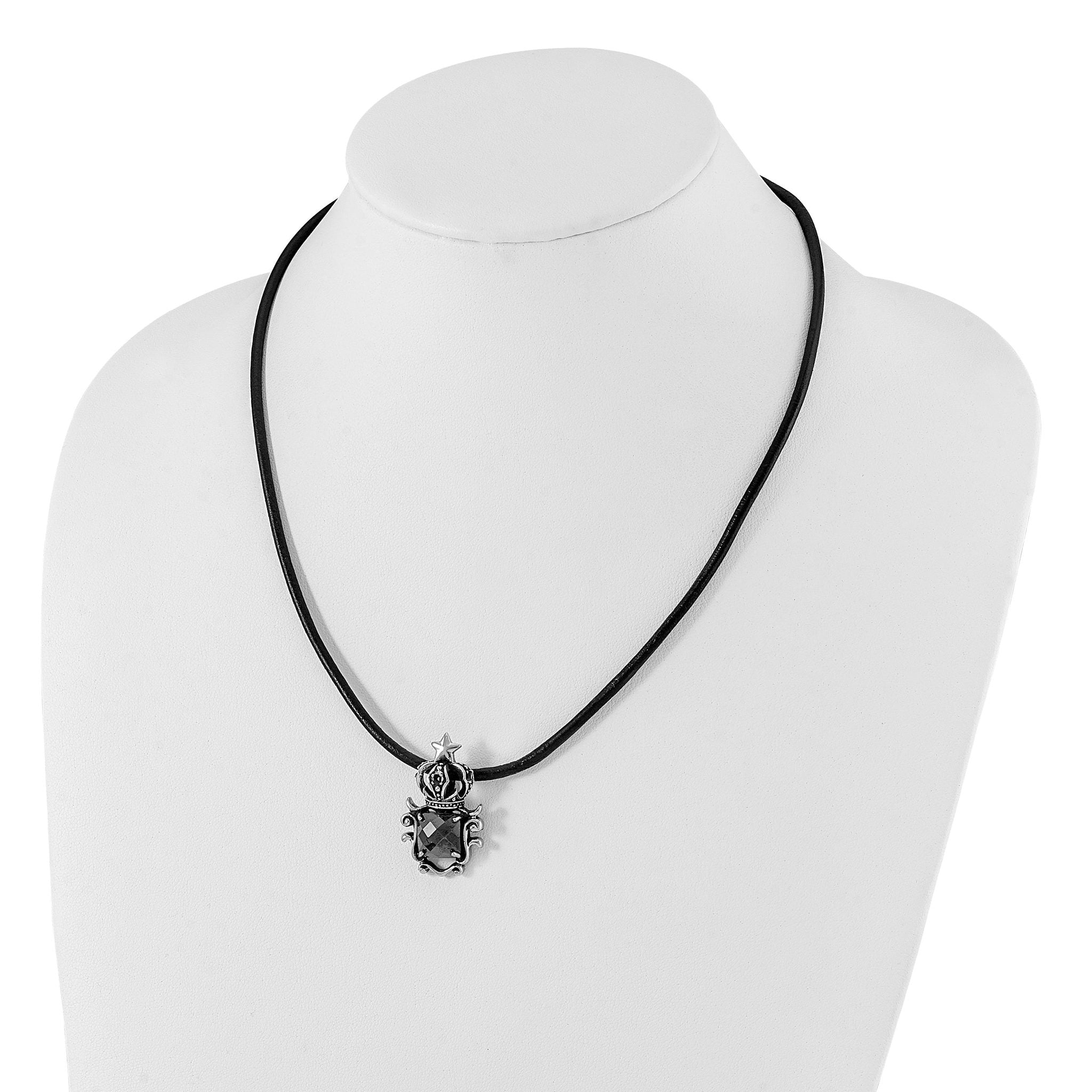 Stainless Steel Antiqued Star Crown with Black Glass Necklace Secondary image