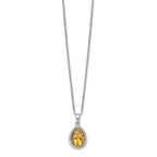 Sterling Silver Rhodium Polished Citrine & CZ Necklace