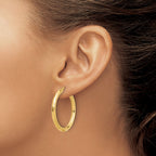 14K Polished and Diamond-cut Hoop Earrings