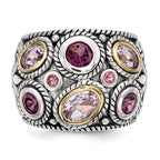Sterling Silver Rhod. With 14k Pink Qrtz Rhodolite GA & Pink Tourmaline Ring