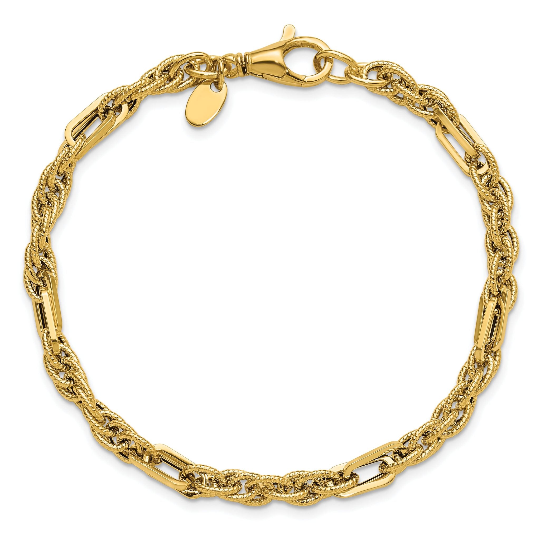 14K Polished and Textured Fancy Link Bracelet
