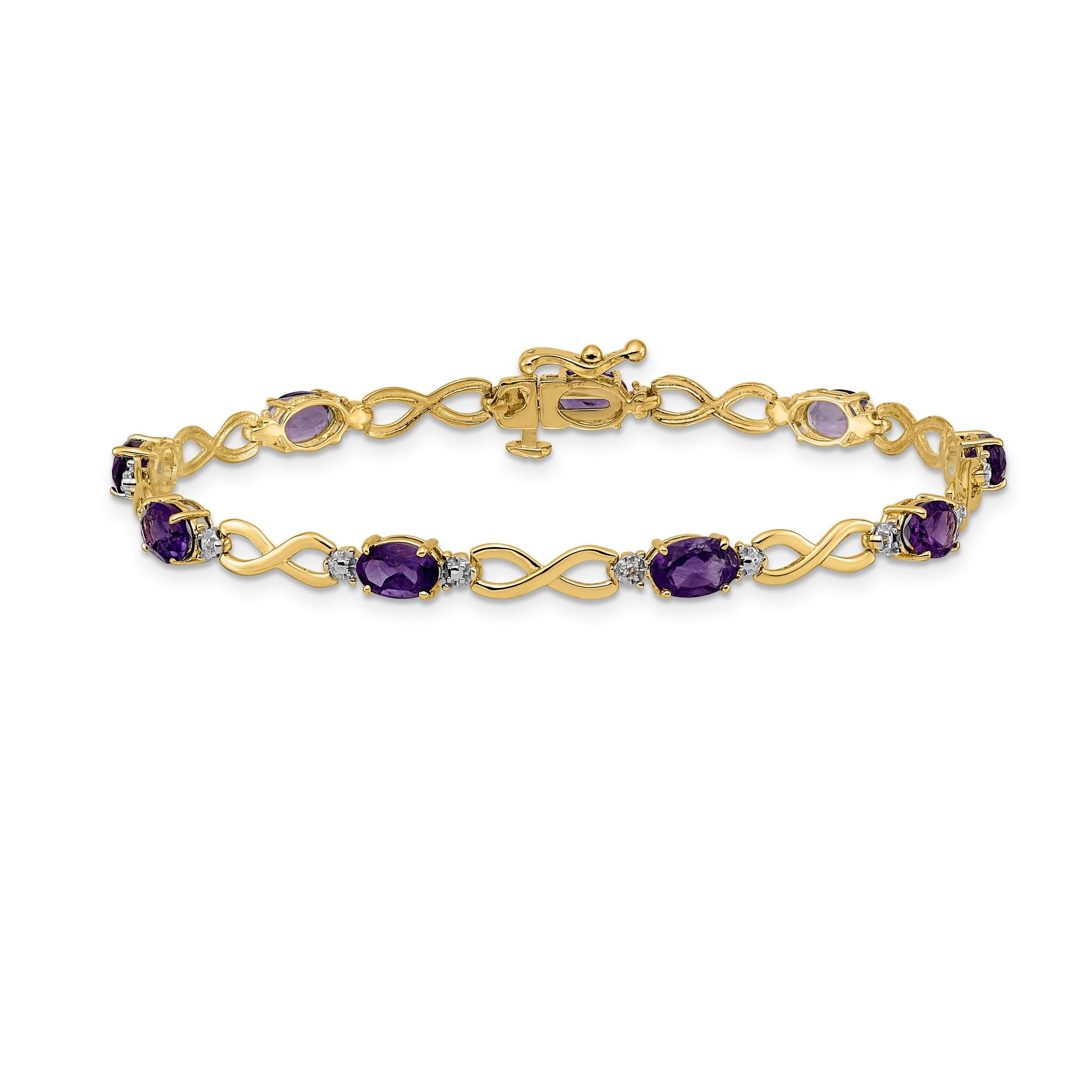 14k Complete Oval Amethyst and Diamond Infinity Link 7 inch Bracelet Secondary image