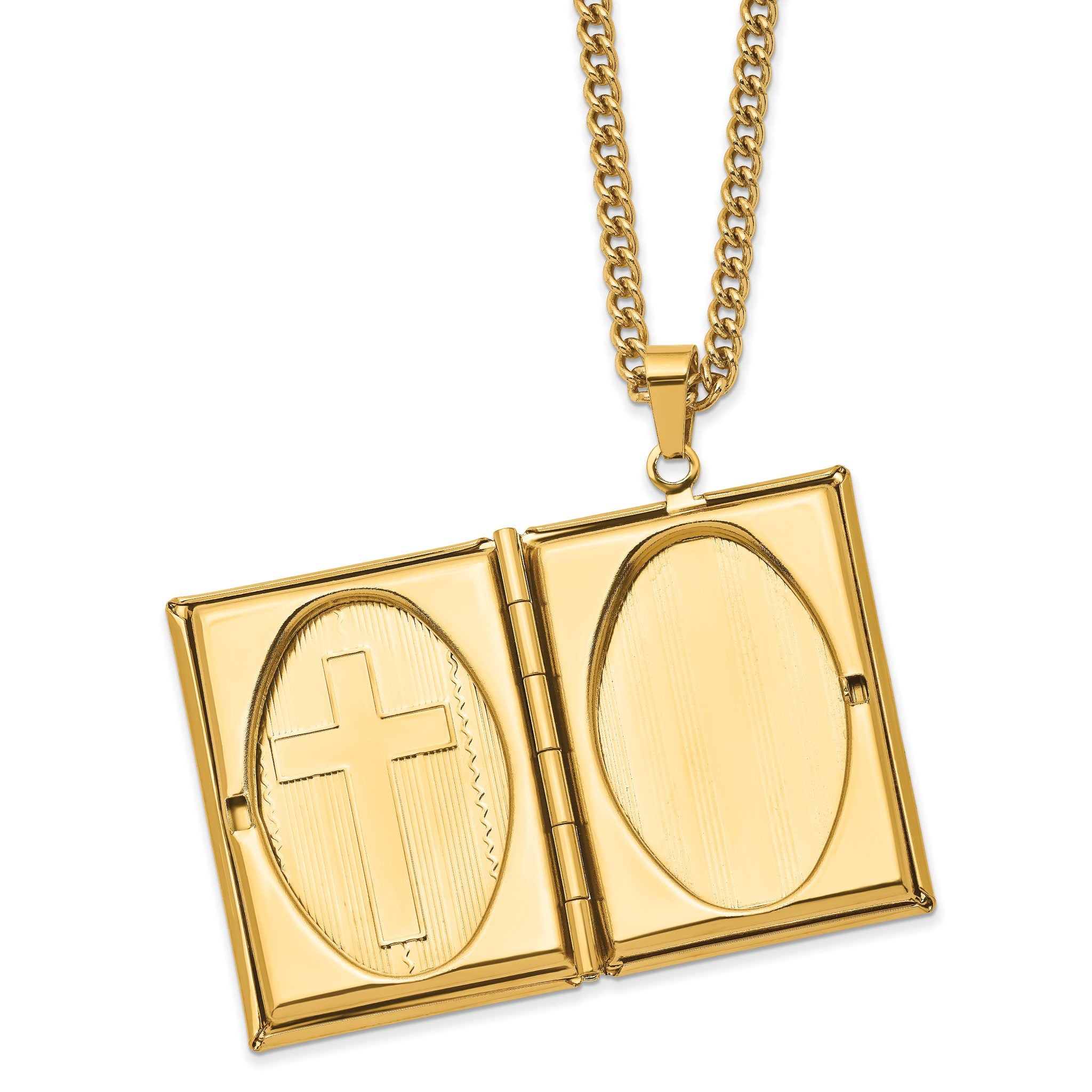 Chisel Stainless Steel Polished Yellow IP-plated Cross Bible Locket Pendant on a 24 inch Curb Chain Necklace Secondary image