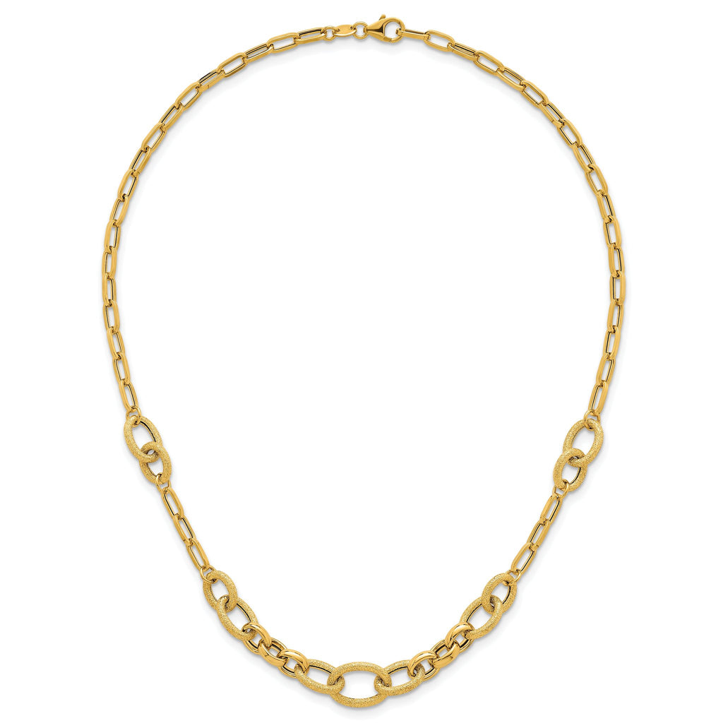 14k Polished and Textured Link 17.25 inch Necklace