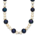 14k White Gold Black and White Semi-Round Freshwater Cultured and Mirror Bead 18 inch Necklace