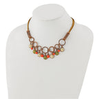 Floral Enamel & Bead Dangle Necklace in Copper-Tone Metal