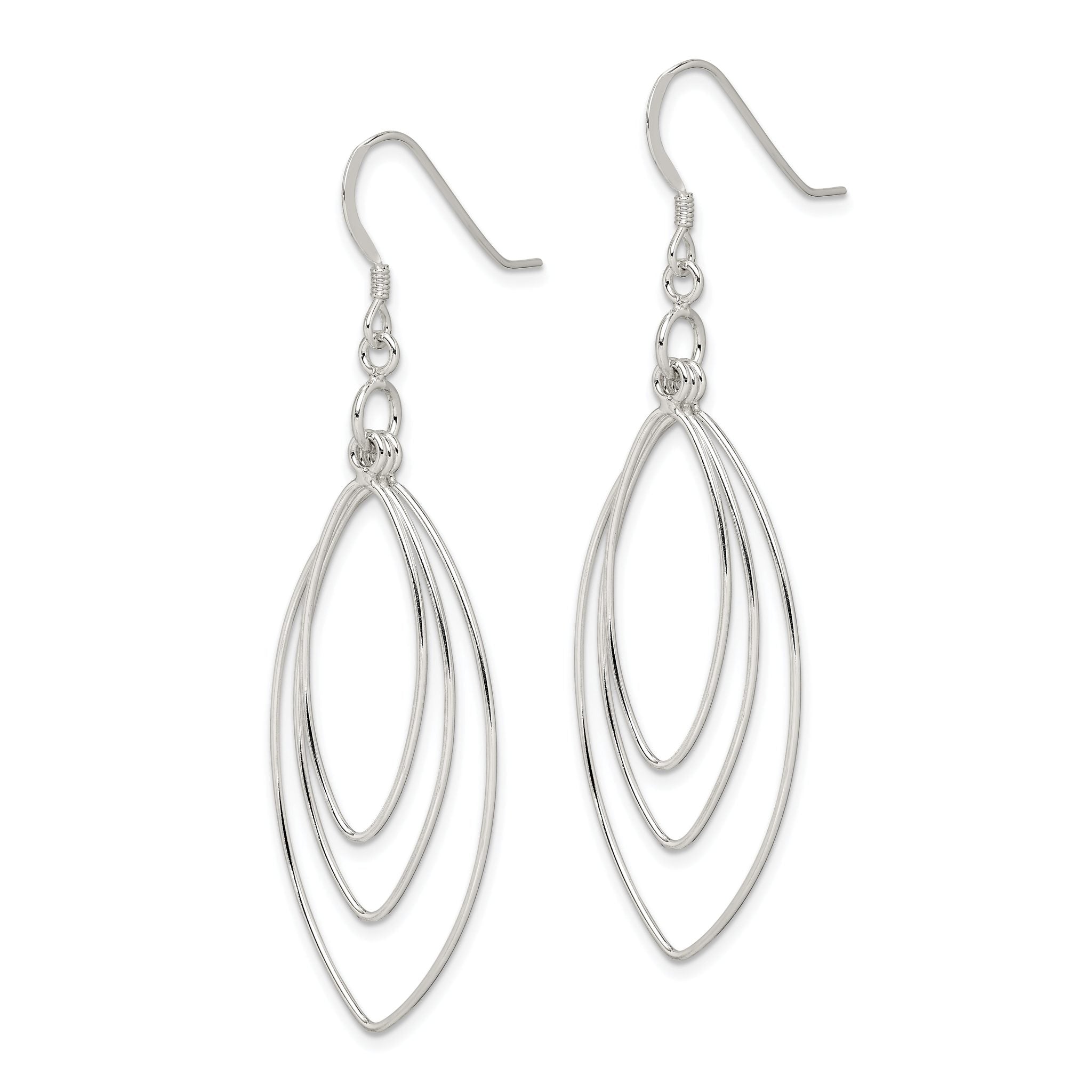Sterling Silver Polished Fancy Triple Marquise Shape Dangle Earrings Secondary image