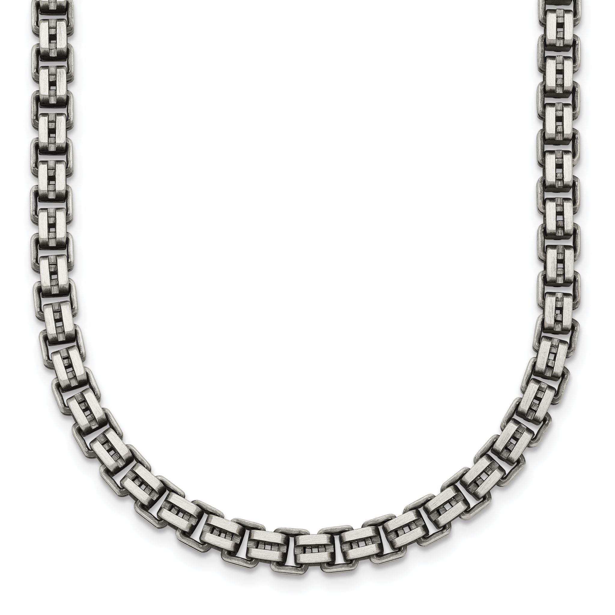 Sterling Silver Antiqued Brushed 5.00mm Fancy Box Link 19.75 inch Necklace