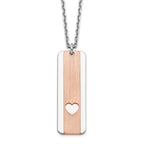 Sterling Silver RH-plated Dogtag With Rose-tone Heart With 1.25in ext Necklace