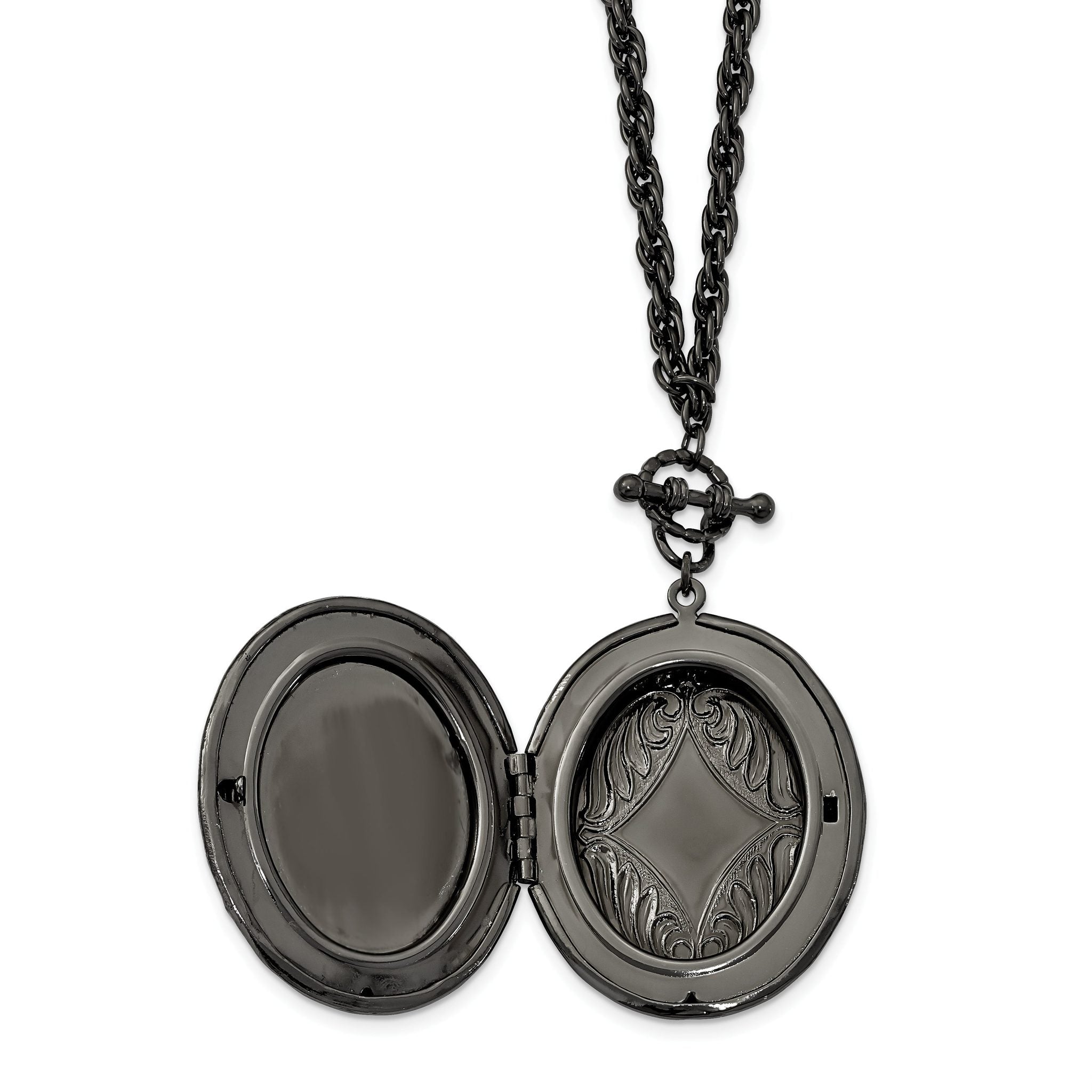1928 Jewelry Black-plated 47mm Oval Locket with Victorian Woman 30 inch Necklace Holds 2 Photos Secondary image
