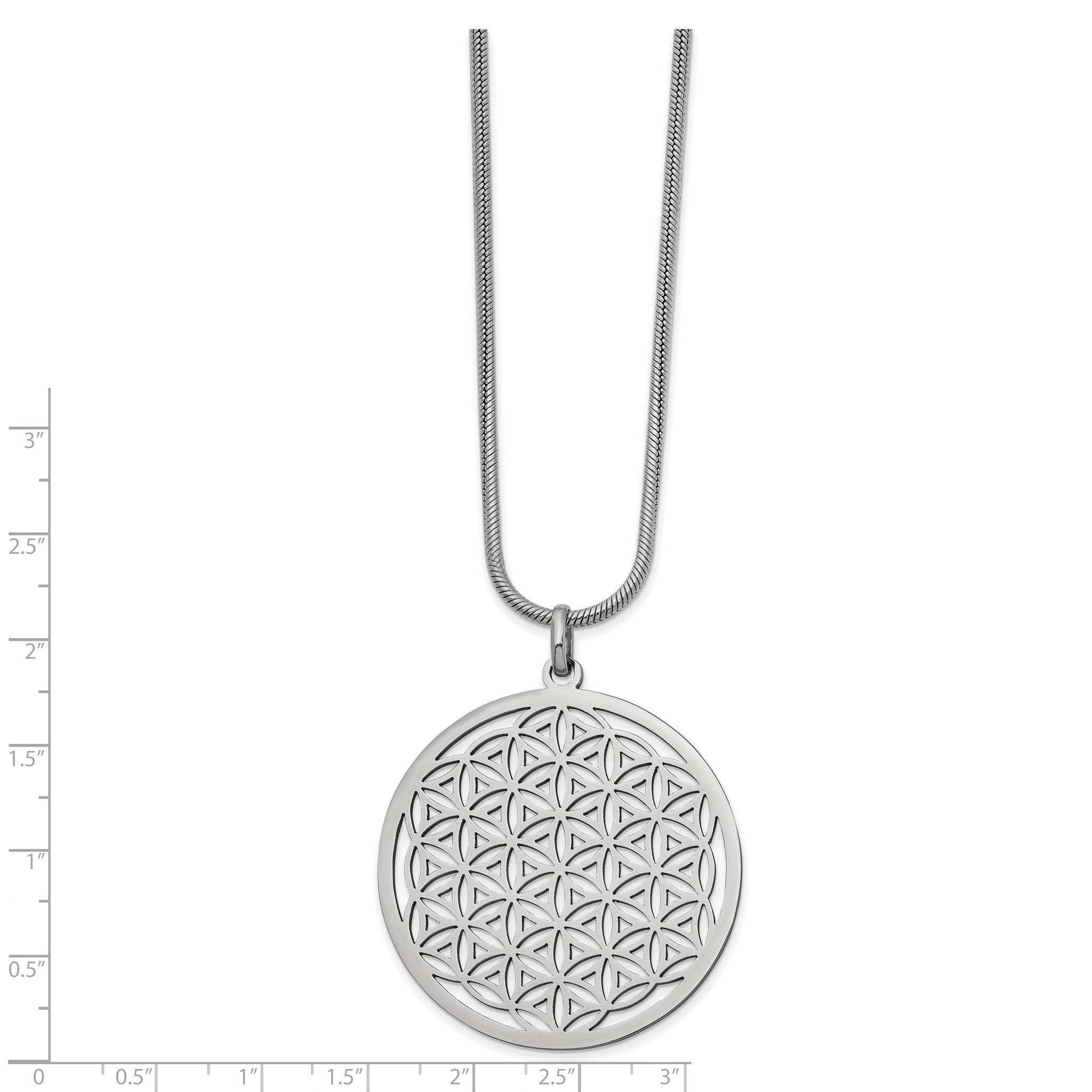 Stainless Steel Polished Flower Cut-out Large Circle 20 inch Necklace