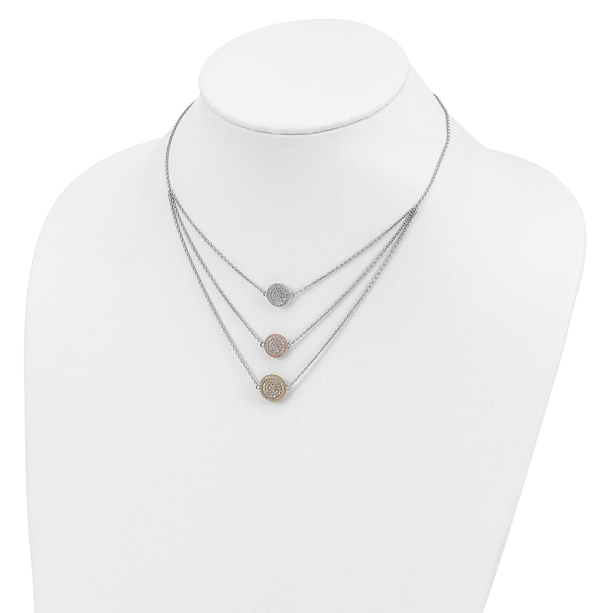 Sterling Silver Gold-plated and Rose-plated CZ With 2in ext Necklace