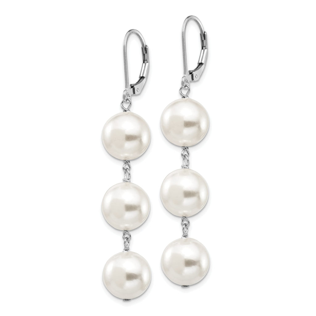 Sophia Jewelers Sterling Silver Shell Pearl Dangle Earrings with Rhodium Polish