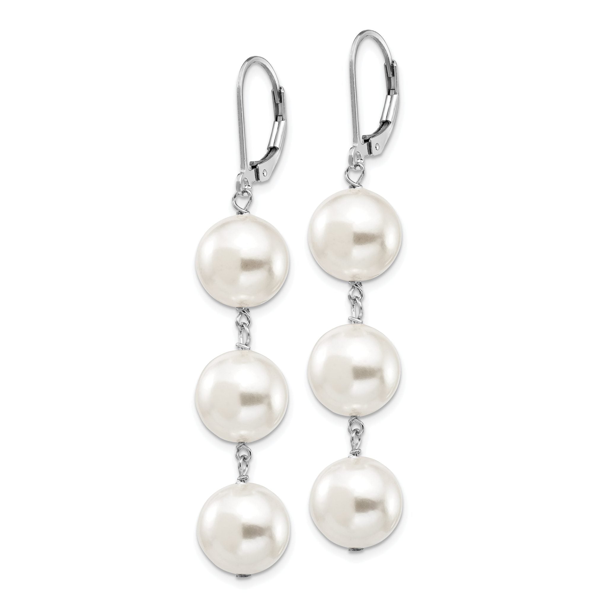 Sophia Jewelers Sterling Silver Shell Pearl Dangle Earrings with Rhodium Polish