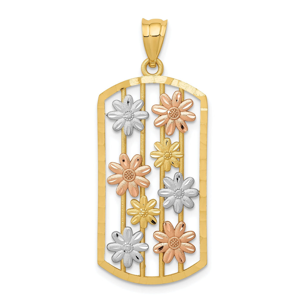 14K Two-Tone Gold Daisy Pendant with White Rhodium Accents Elegant & Textured Design