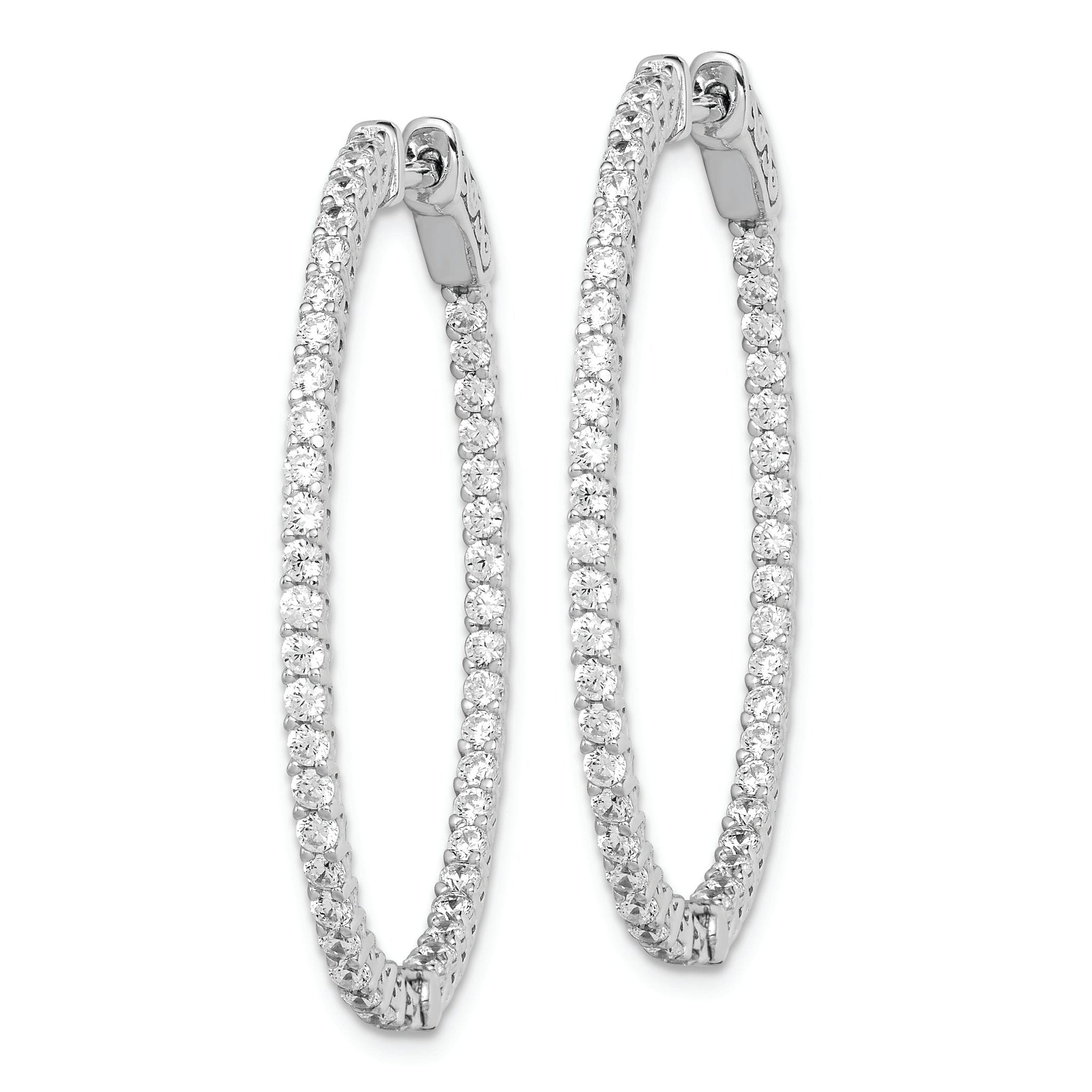 Sterling Shimmer Sterling Silver Rhodium-plated 88 Stone 1.7mm CZ In and Out Oval Hinged Hoop Earrings Secondary image