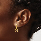14K Gold Star Dangle Earrings with Polished Diamond-Cut Finish