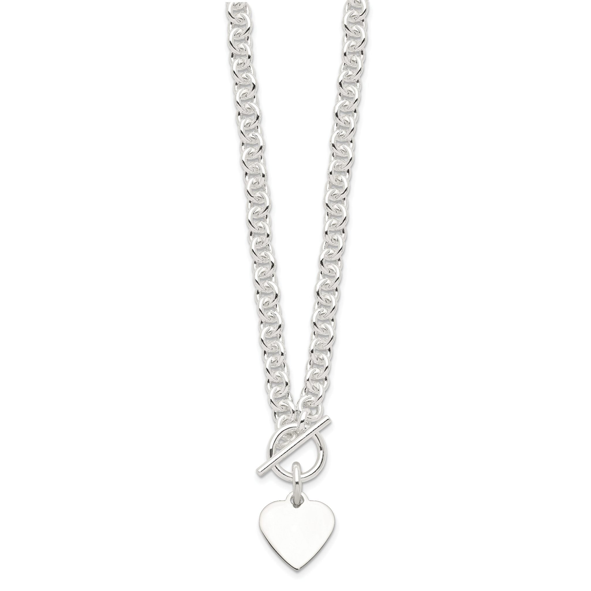 Sterling Silver Engraveable Heart Disc on Fancy Link Toggle 18in Necklace Secondary image