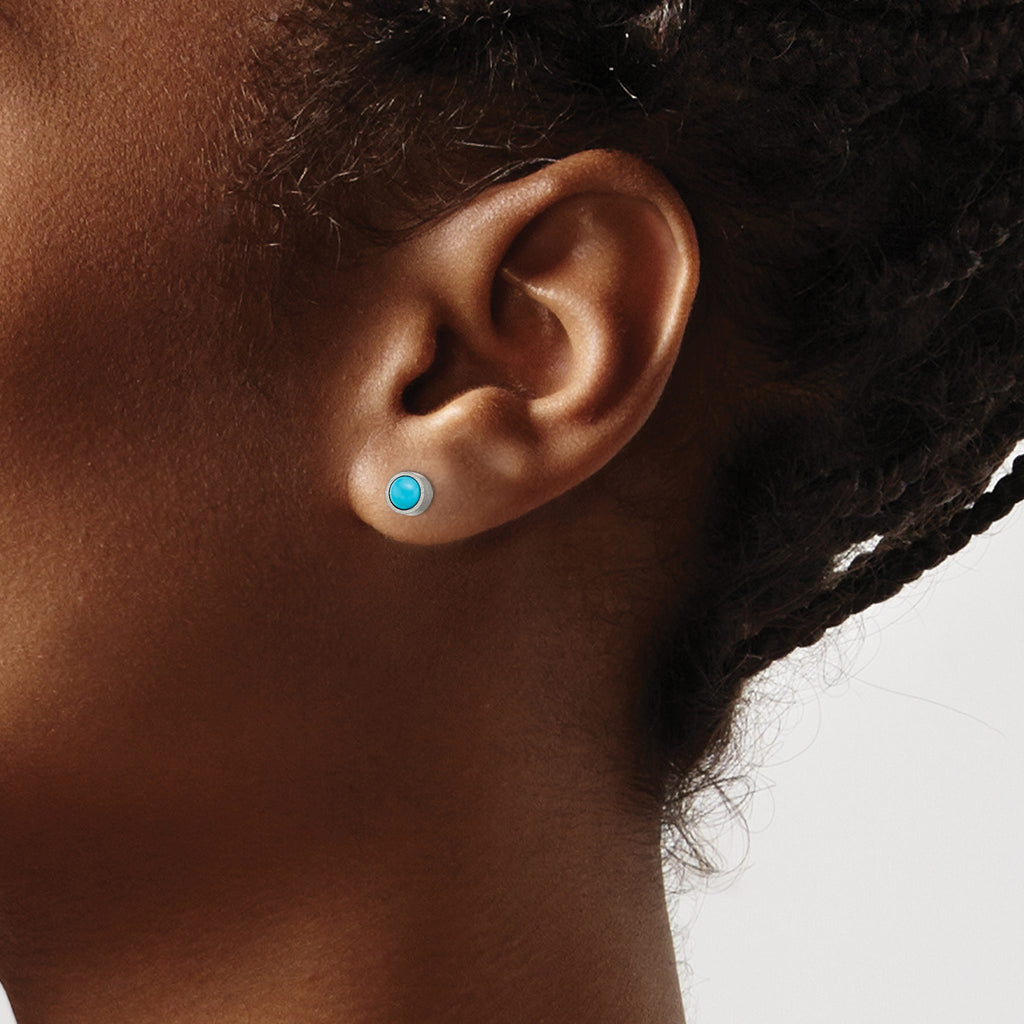 Titanium Brushed Blue Turquoise Stud Earrings