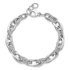 14k White Gold Polished and Textured Fancy Link 8in Bracelet