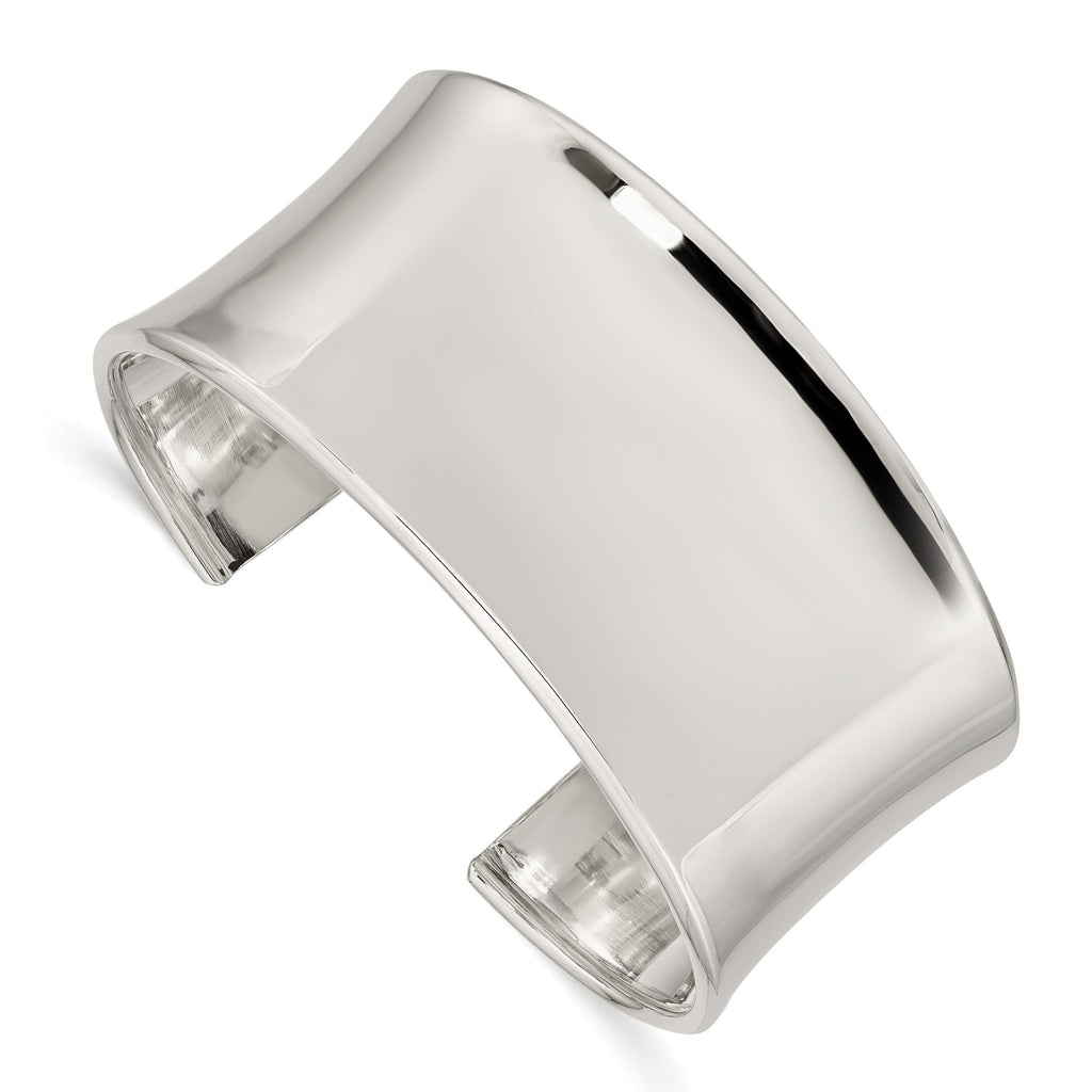 Sterling Silver 925 Polished Cuff Bracelet with Engravable Feature