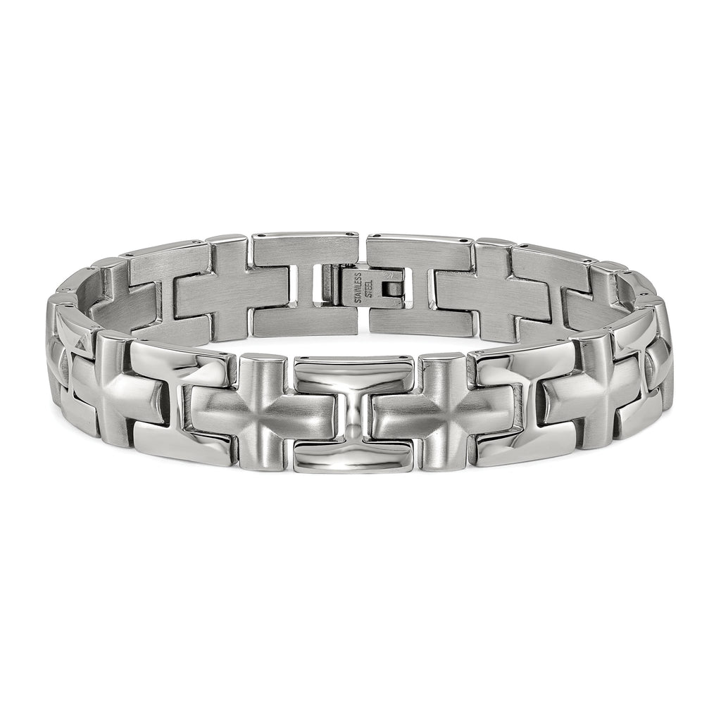 Stainless Steel Brushed and Polished Cross Link Bracelet for Men