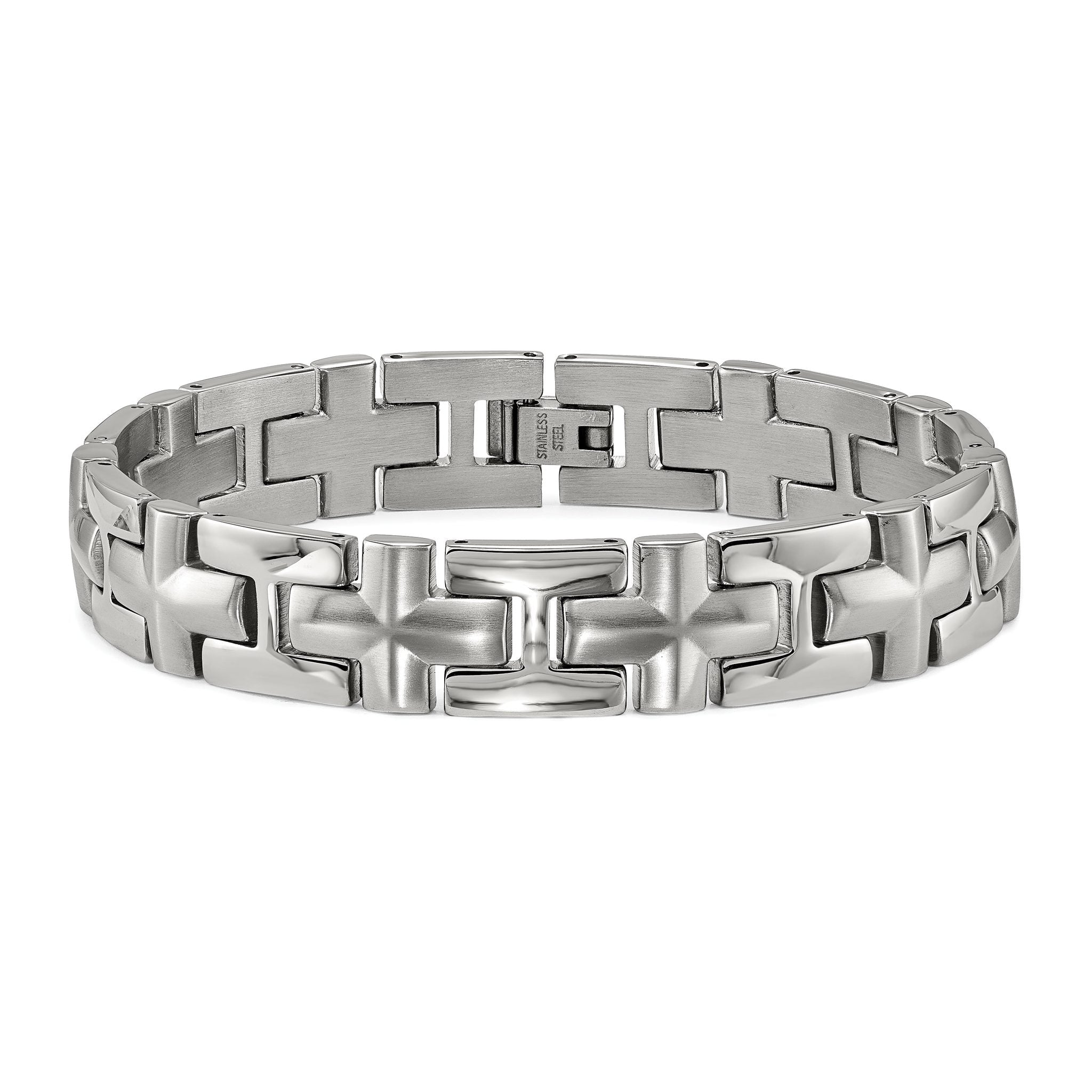 Stainless Steel Brushed and Polished Cross Link Bracelet for Men